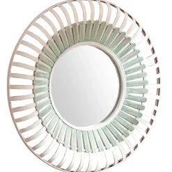 Miroir rond en bambou MOUSSA vert et blanc