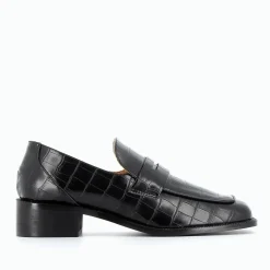Mocassins à applique Femme - Effet Croco noir
