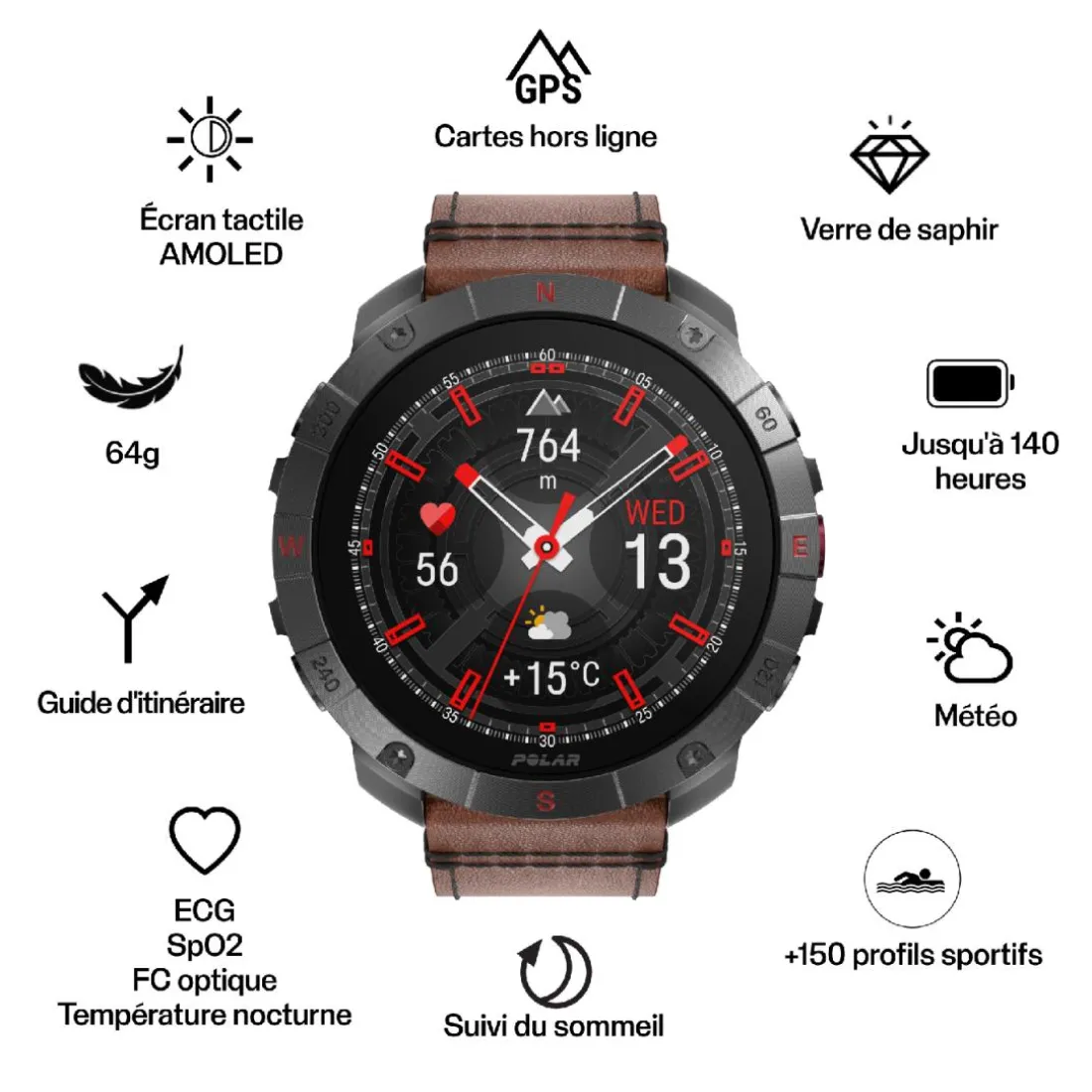 Montre Connectée 900110288 - POLAR Grit X2 Pro Titan M-L