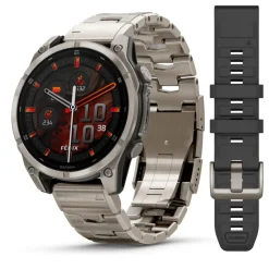 Montre Connectée Garmin - 010-02904-40 Fēnix 8 Amoled - 47Mm - Sapphire, Titanium Avec Bracelet Titanium + Bracelet Silicone Noir