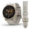 Montre Connectée Garmin - 010-02903-40 Fēnix 8 Amoled - 43Mm - Sapphire, Soft Gold Avec Bracelet Cuir Beige Crème + Bracelet Silicone Gris Cendré