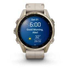 Montre Connectée Garmin - 010-02903-40 Fēnix 8 Amoled - 43Mm - Sapphire, Soft Gold Avec Bracelet Cuir Beige Crème + Bracelet Silicone Gris Cendré