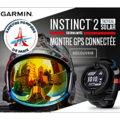 Montre connectée Homme Garmin Instinct 2 Solar Tactical BSPP BRIGADE DES SAPEURS POMPIERS DE PARIS - 010-02627-0A Bracelet Silicone Noir