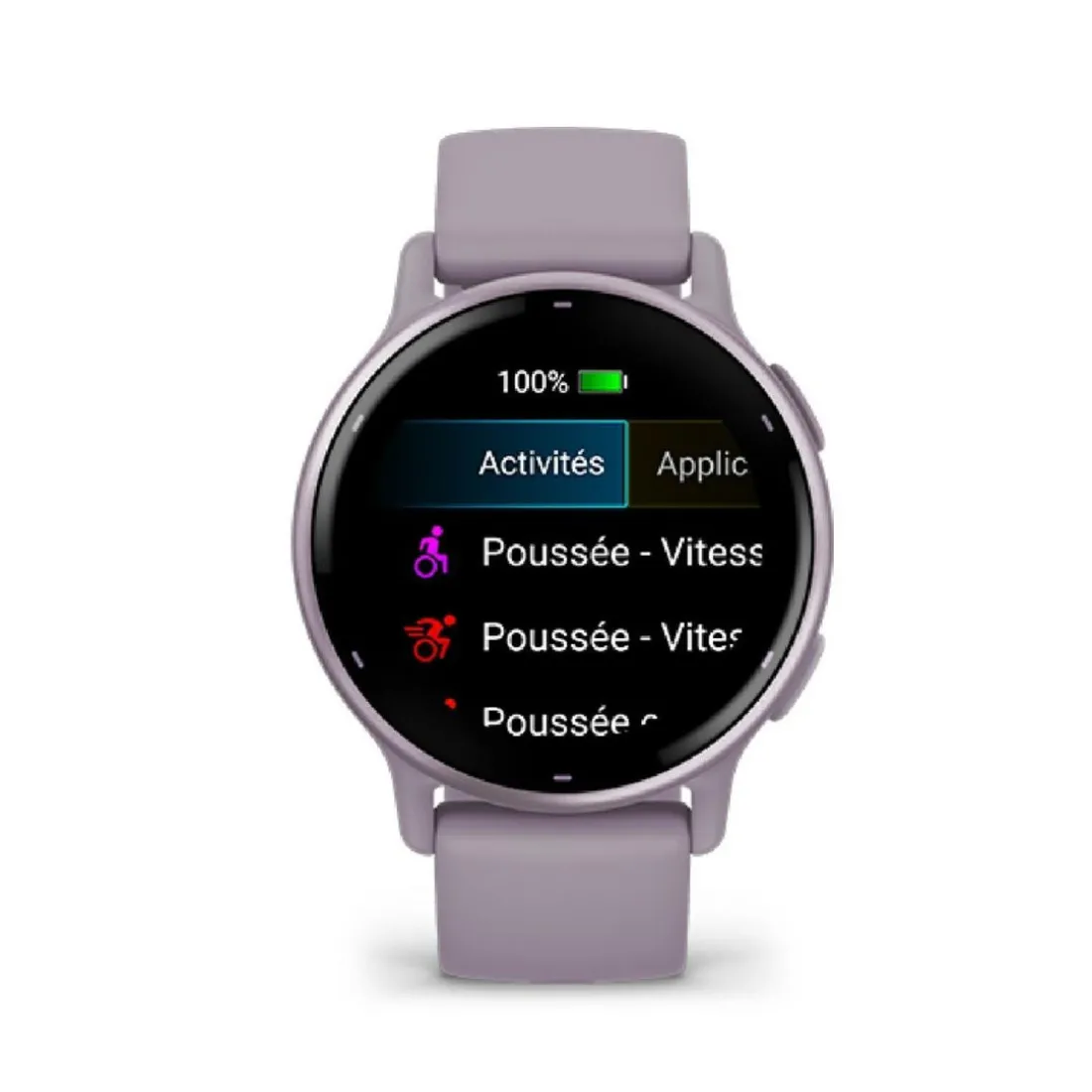 Montre connectée Mixte Garmin VÍVOACTIVE® 5 Lunette aluminium Metallic Orchid, boitier violet et bracelet silicone violet