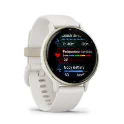 Montre connectée Mixte Garmin VÍVOACTIVE® 5 Lunette aluminium Soft Gold, boitier ivoire et bracelet silicone ivoire