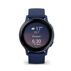 Montre connectée Mixte Garmin VÍVOACTIVE® 5 Lunette aluminium Metallic Blue, boitier bleu et bracelet silicone bleu