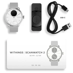 Montre de Santé Connecté Femme Withings Scanwatch 2 - Wsw 238 White Bracelet Caoutchouc Gris