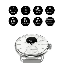 Montre de Santé Connecté Femme Withings Scanwatch 2 - Wsw 238 White Bracelet Caoutchouc Gris