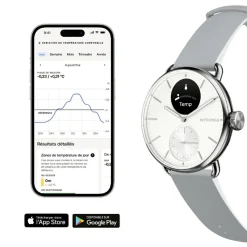 Montre de Santé Connecté Femme Withings Scanwatch 2 - Wsw 238 White Bracelet Caoutchouc Gris