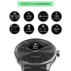 Montre de Santé Connecté Femme Withings Scanwatch Light - Wsw L Black Bracelet Caoutchouc Noir