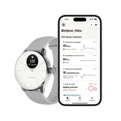 Montre de Santé Connecté Femme Withings Scanwatch Light - Wsw L White Bracelet Caoutchouc Gris