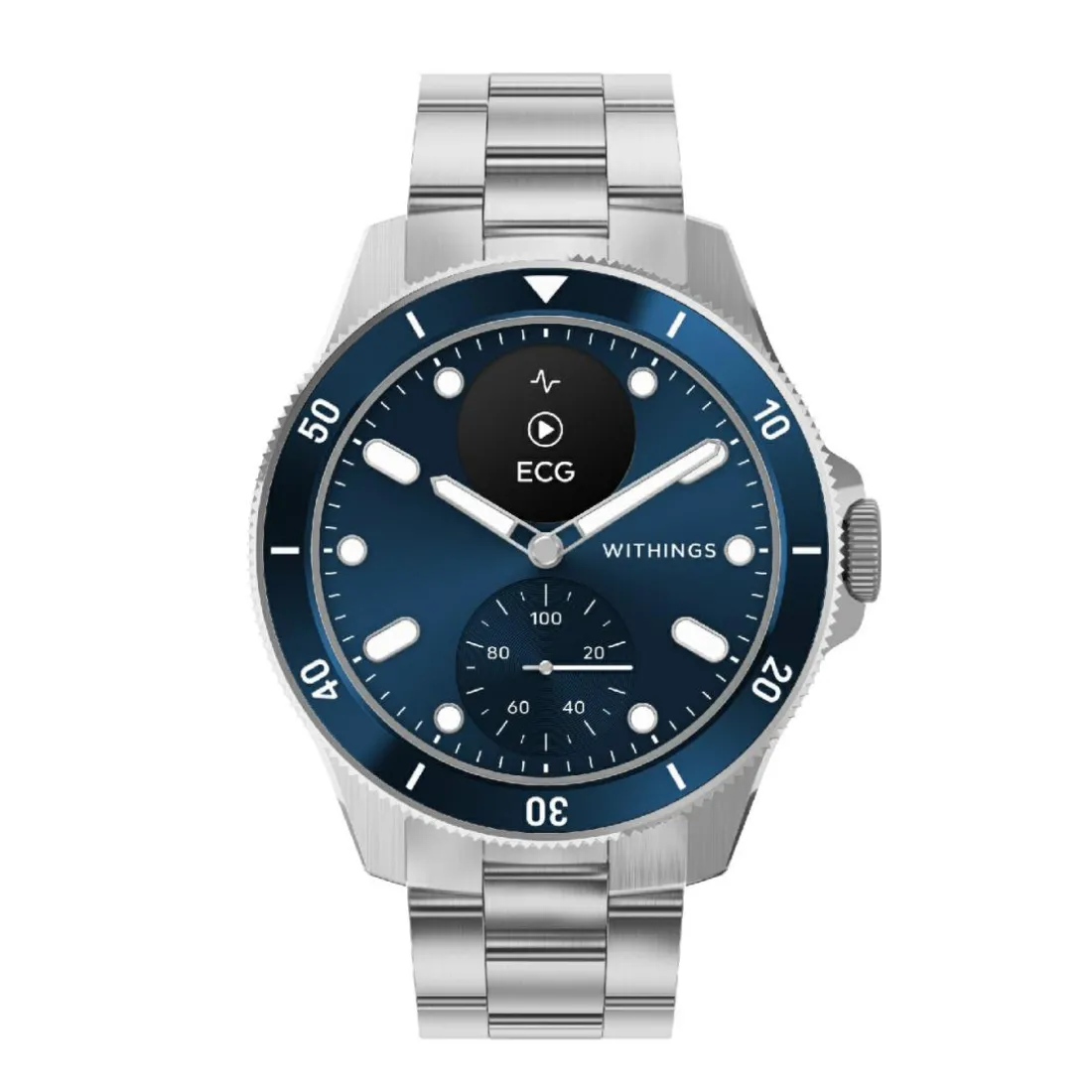 Montre de Santé Connectée Homme Withings Scanwatch Nova - Wsw N Blue Bracelet Acier Argent