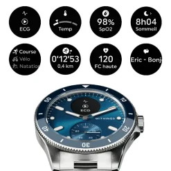 Montre de Santé Connectée Homme Withings Scanwatch Nova - Wsw N Blue Bracelet Acier Argent