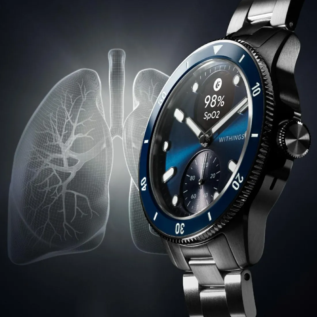 Montre de Santé Connectée Homme Withings Scanwatch Nova - Wsw N Blue Bracelet Acier Argent