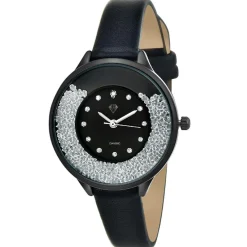 Montre femme MF459-DIAMANT-NOIR - Bracelet en Cuir Noir
