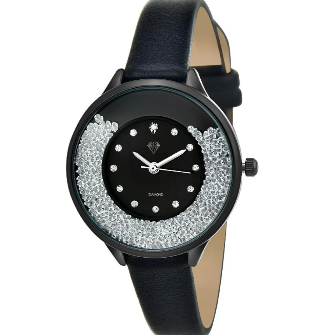Montre femme MF459-DIAMANT-NOIR - Bracelet en Cuir Noir