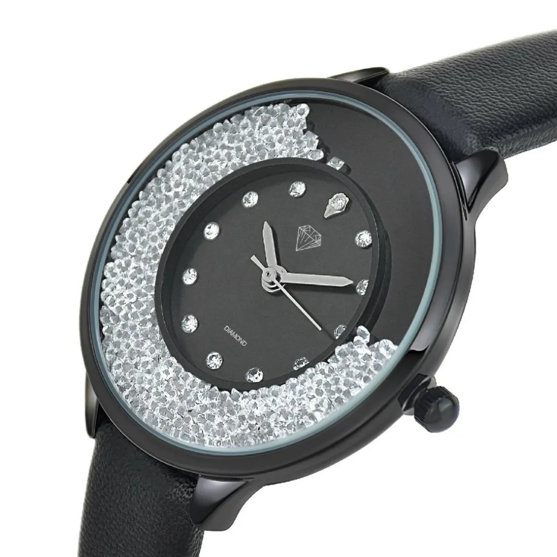 Montre femme MF459-DIAMANT-NOIR - Bracelet en Cuir Noir