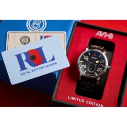 Montre Homme AVI-8 Dambuster 80Th Anniversary Royal British Legion Meca-Quatz Limited Edition - AV-4108-RBL-01 Bracelet Cuir Noir