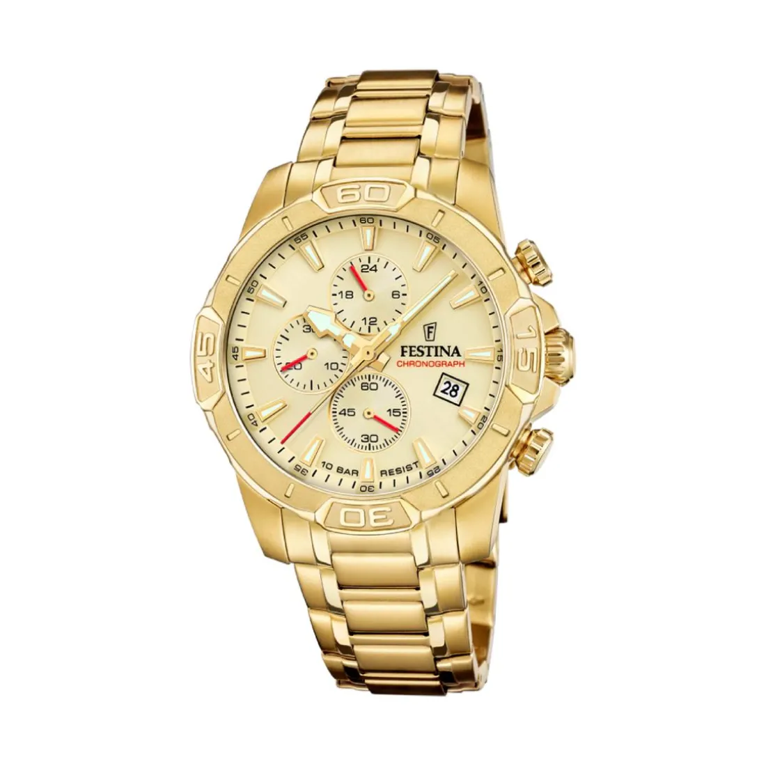 Montre Homme Festina Timeless Chronograph - F20705-2 Bracelet Acier Doré