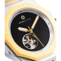 Montre Homme Maison Du Temps MTZeta Coeur Ouvert Noir Doré Jaune Acier