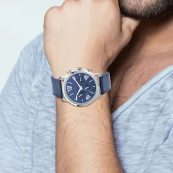 Montre homme quartz acier et cuir bleu MH289 par Pascal Szerman