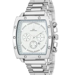 Montre homme quartz carrée acier et fond blanc