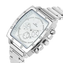 Montre homme quartz carrée acier et fond blanc