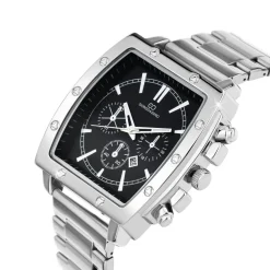 Montre homme quartz carrée acier et fond noir