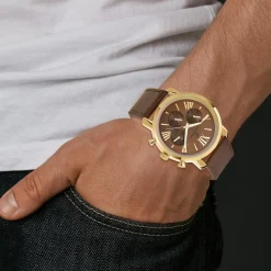 Montre homme quartz dorée et cuir marron MH289 par Pascal Szerman