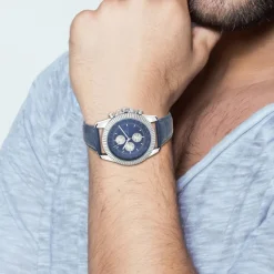 Montre homme quartz MH311-BLEU par Pascal Szerman acier et cuir bleu