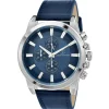 Montre homme quartz MH308-BLEU par Pascal Szerman acier et cuir bleu