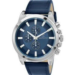 Montre homme quartz MH308-BLEU par Pascal Szerman acier et cuir bleu
