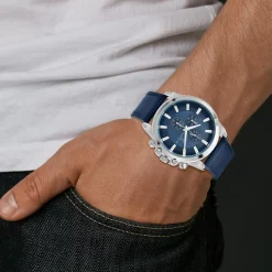 Montre homme quartz MH308-BLEU par Pascal Szerman acier et cuir bleu