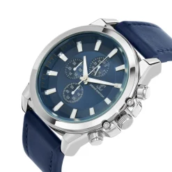 Montre homme quartz MH308-BLEU par Pascal Szerman acier et cuir bleu