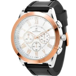 Montre homme quartz par Pascal Szerman dorée rose fond blanc