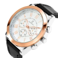 Montre homme quartz par Pascal Szerman dorée rose fond blanc
