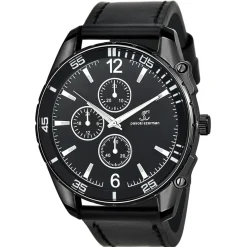 Montre homme quartz par Pascal Szerman acier noir et cuir noir