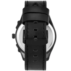 Montre homme quartz par Pascal Szerman acier noir et cuir noir