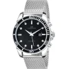 Montre homme quartz ronde acier et fond noir
