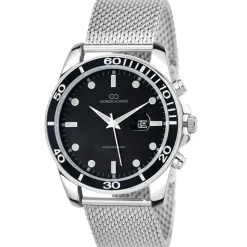 Montre homme quartz ronde acier et fond noir