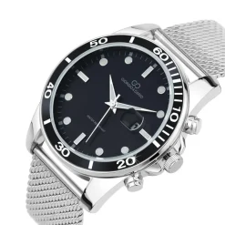 Montre homme quartz ronde acier et fond noir