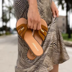 Mules plate en cuir HAMIGA cognac
