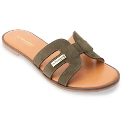 Mules plate en cuir HAMIGA kaki