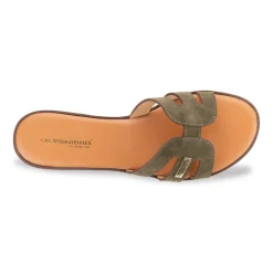 Mules plate en cuir HAMIGA kaki