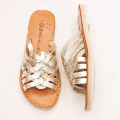 Mules plates CARLA champagne en cuir
