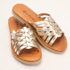 Mules plates CARLA champagne en cuir