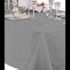 Nappe damassée enduite MADIGAN Gris Ovale