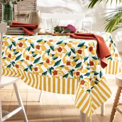 Nappe en coton ANAYA fleurs et rayures jaune ocre