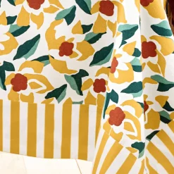 Nappe en coton ANAYA fleurs et rayures jaune ocre