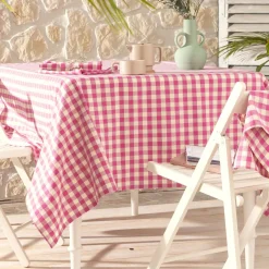 Nappe en coton DOULIANA vichy rose pivoine